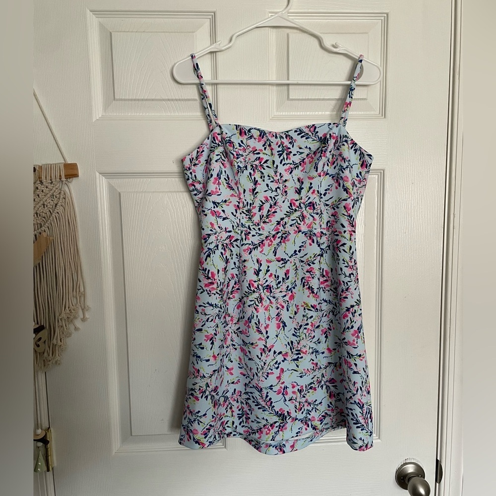 French Connection Women’s size 6 Light Blue Floral Spaghetti-Strap Mini Dress